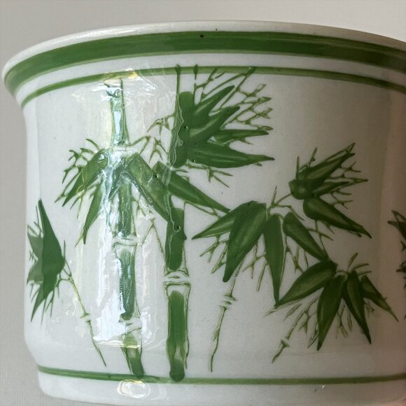 Vintage Art Pottery Green Bamboo Handpainted Ceramic Small Planter Pot - Picture 3 of 5